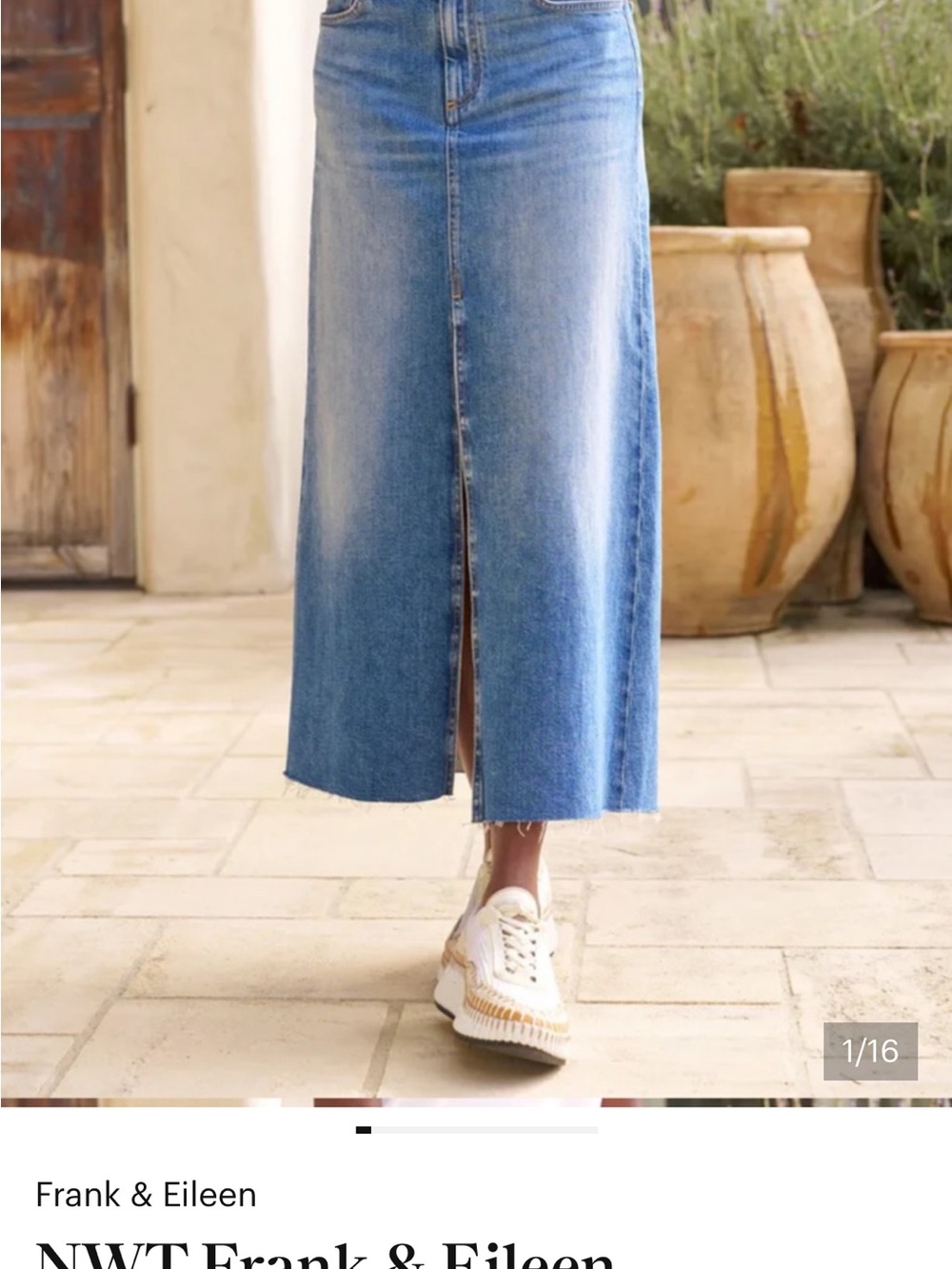 Denim Midi Skirt with Front Slit - Light Blue